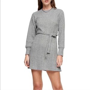 TopShop Gray Long Sleeve Belted Sweater Dress